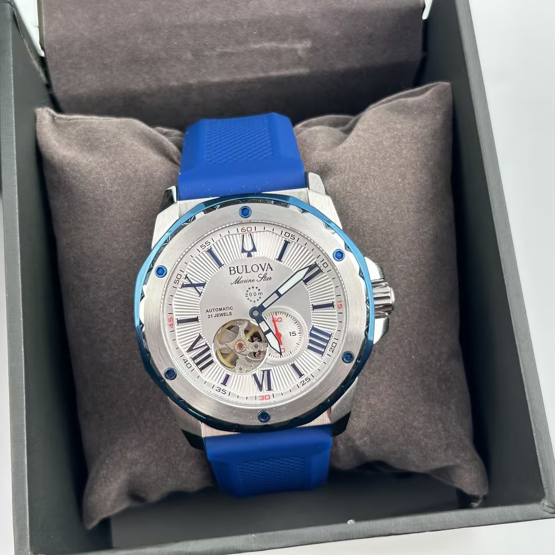 Bulova Marine Star 98A225 White Dial Silicon Strap Men Automatic Watch New 45mm