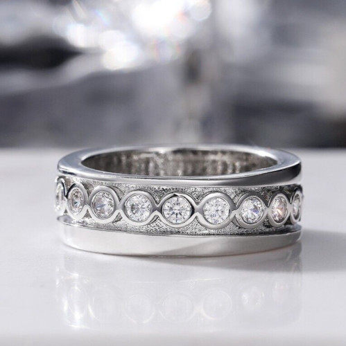 Fancy Bezel Band Future Wife Ring 4 Ct CZ Pretty Wedding Ring Silver Plated