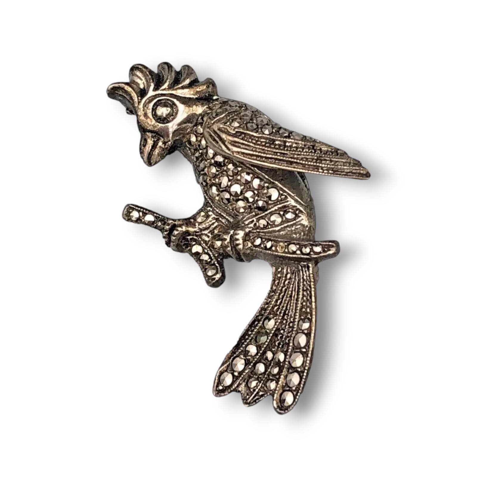 Vintage Sterling Silver Bird Brooch Pin 925 Dimensional Cockatoo 7.36 grams