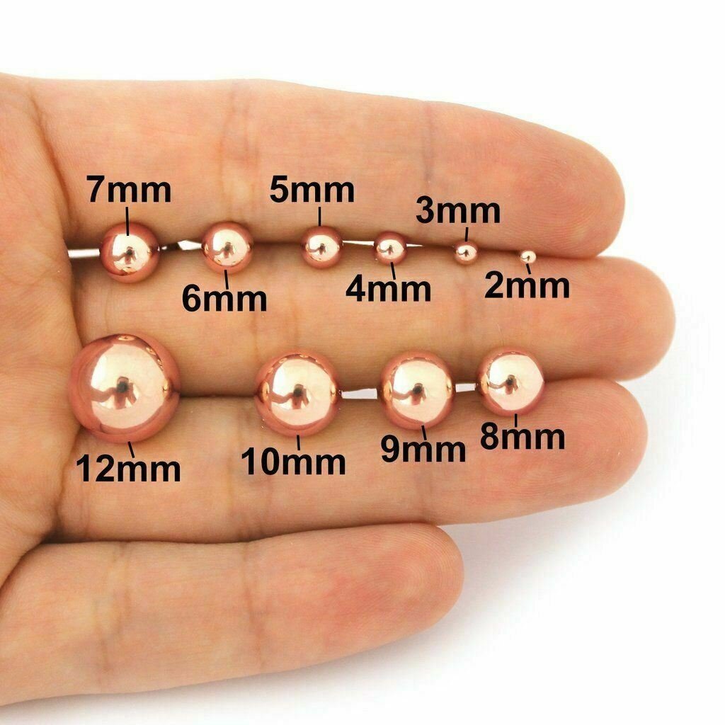 14K Rose Gold Ball Stud Earrings 3mm,4mm,5mm,6mm,7mm,8mm – New – Made In USA