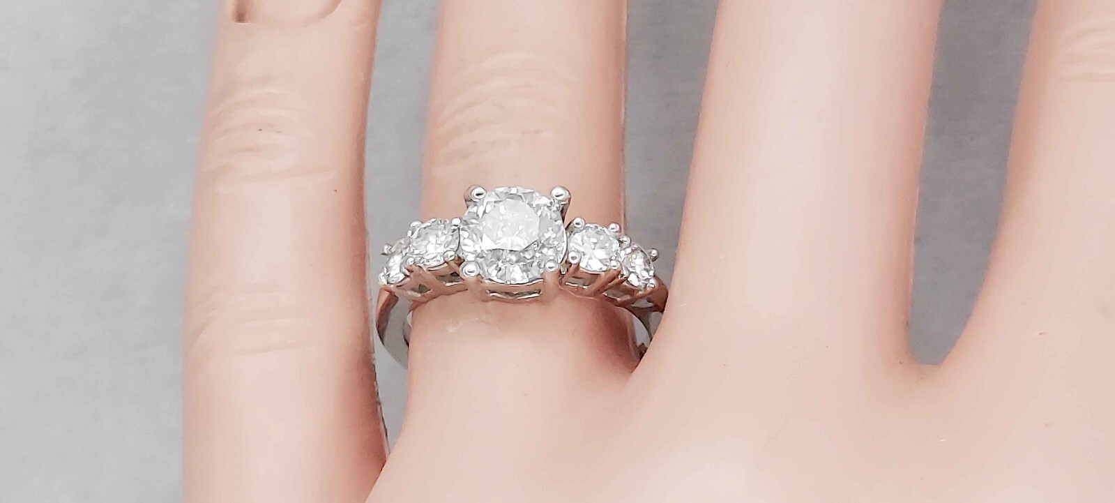 1.90Ct Genuine Natural 5 Round Diamond Engagement Ring In Solid 14K White Gold