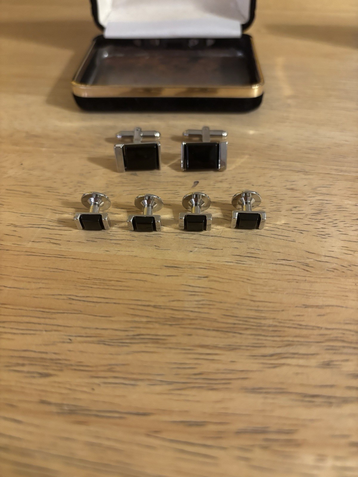 Lot Of 2 Pronto-Uomo Cufflink and Stud Silver and BlackSet Missing OneStud Men’s