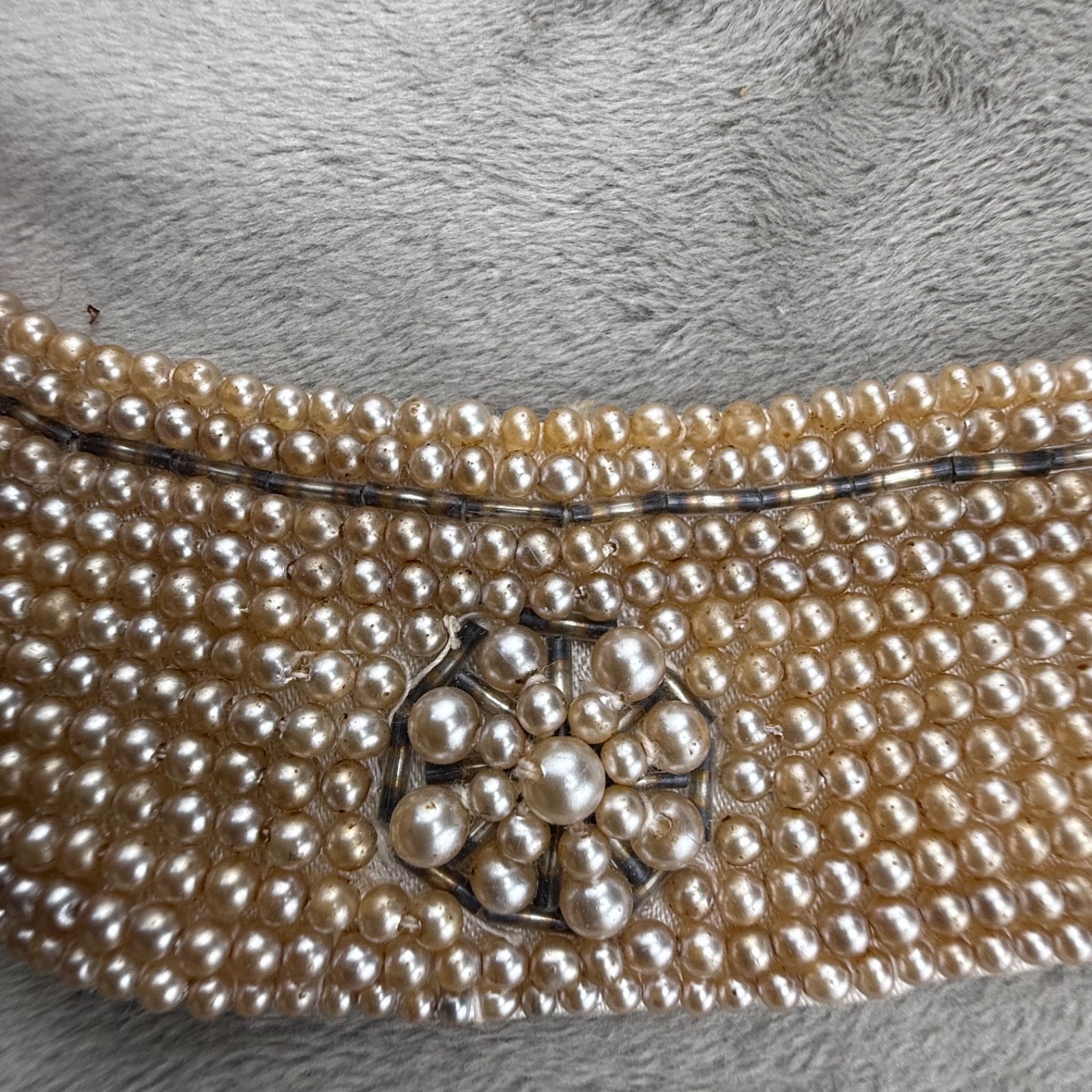 Vintage Beaded Collar Necklace Cloth Backing Imitation Pearl 15” READ