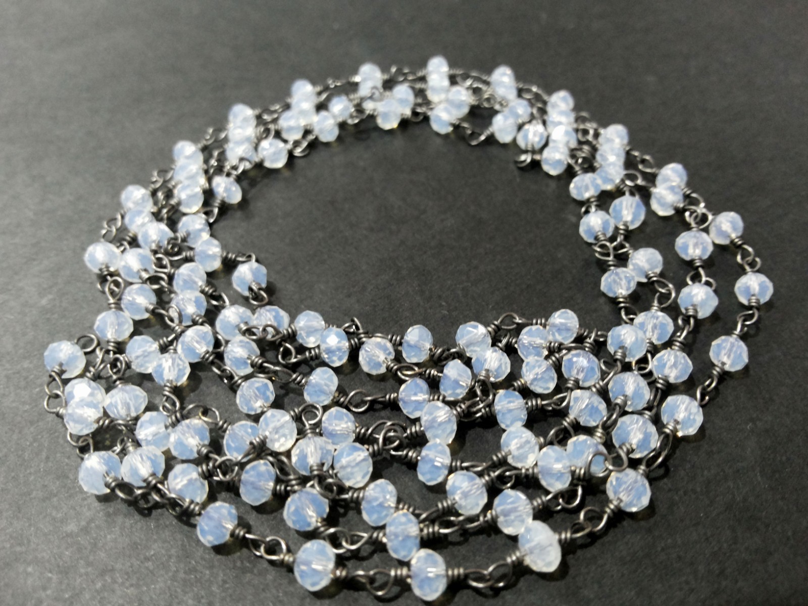 10 Feet Opal Quartz Rondelle Faceted 3-4mm Beads, Rosary Chain Black Plated Wire