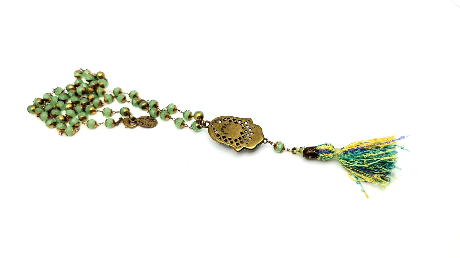 Beautiful Long Necklace With Hamsa Pendant With Crystals By Michal Negrin