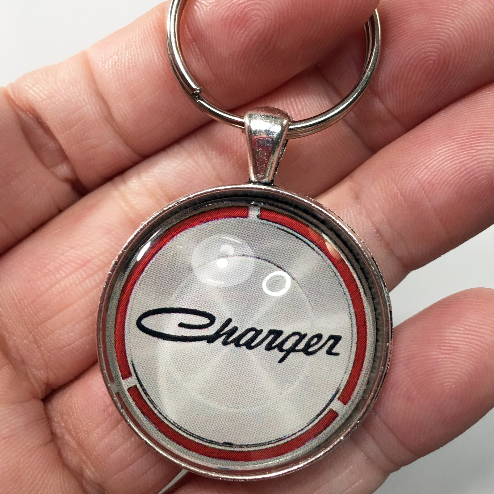 Vintage 1960’s Dodge Charger Chrome Door Emblem Badge 1.2″ Diameter Keychain