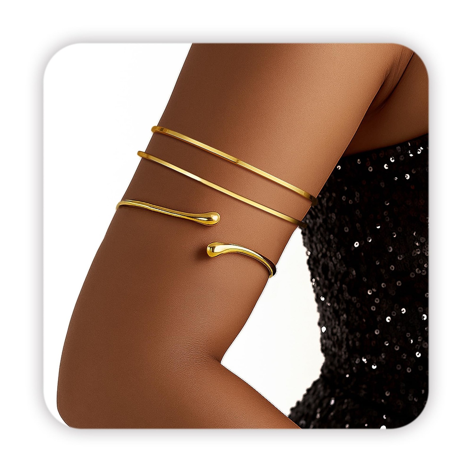 PEALICIOUS 2Pcs Chunky Bracelet for Women, Girls Gold Bangle Bracelet 7in Min…