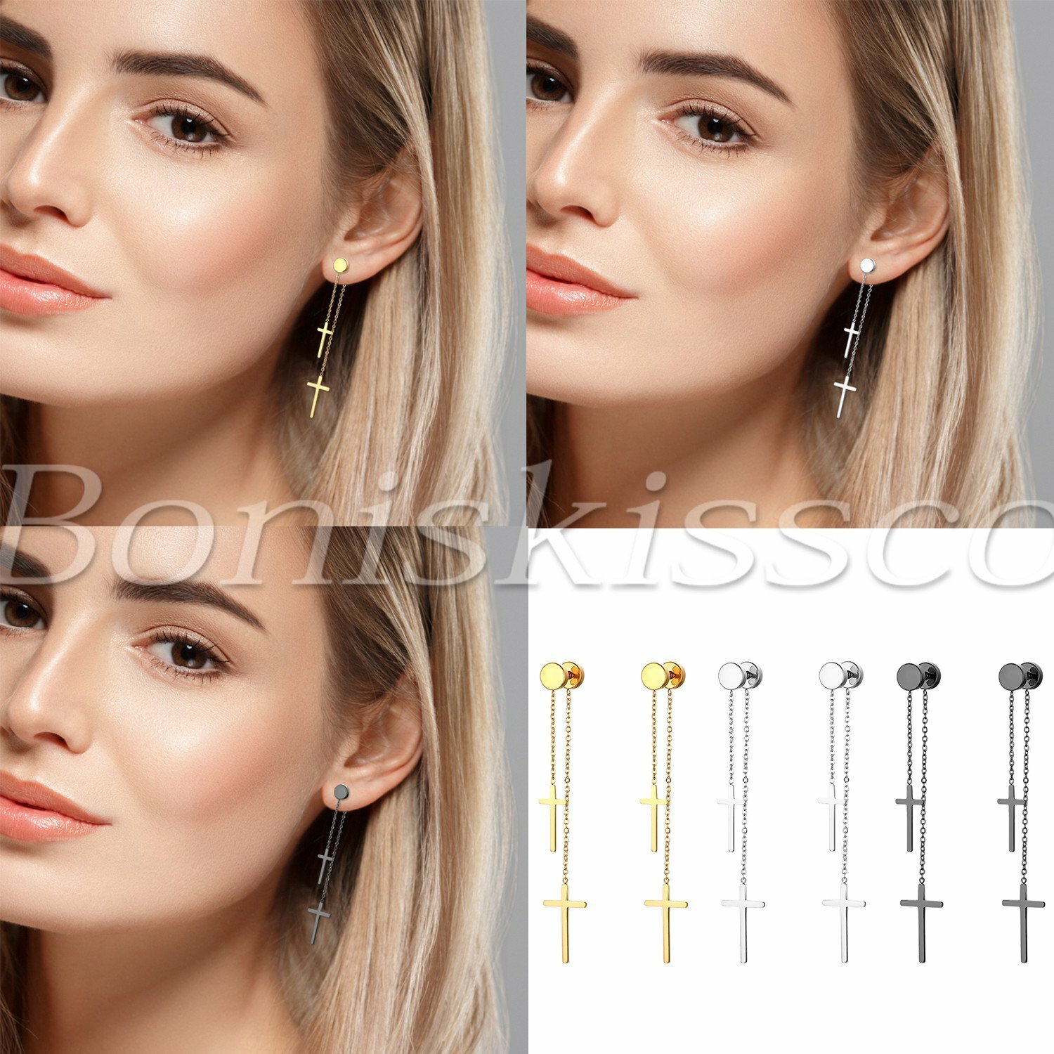 Men’s Women’s Unisex Slim Cross Drop Dangle Earrings Dumbbell Barbell Ear Studs