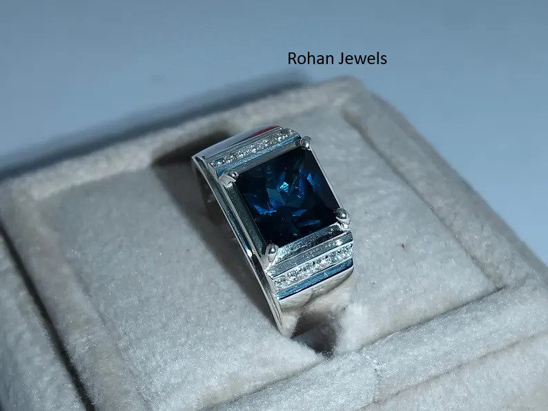 Natural London Blue Topaz ring 925 Sterling Silver Men’s Blue Topaz Ring