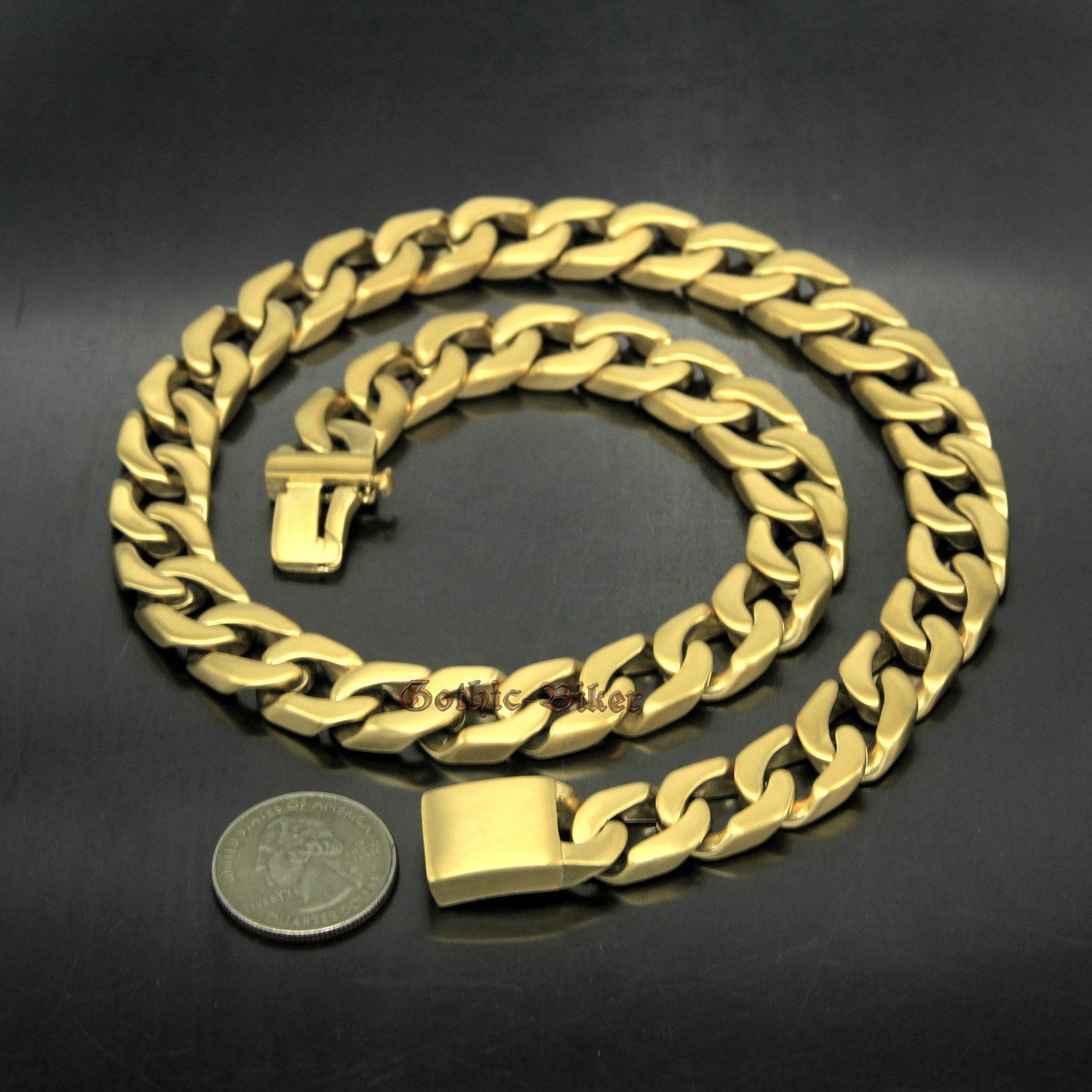 Heavy Men Cuban Curb Chain Stainless Steel Necklace Brush Matte 13mm Silver/Gold
