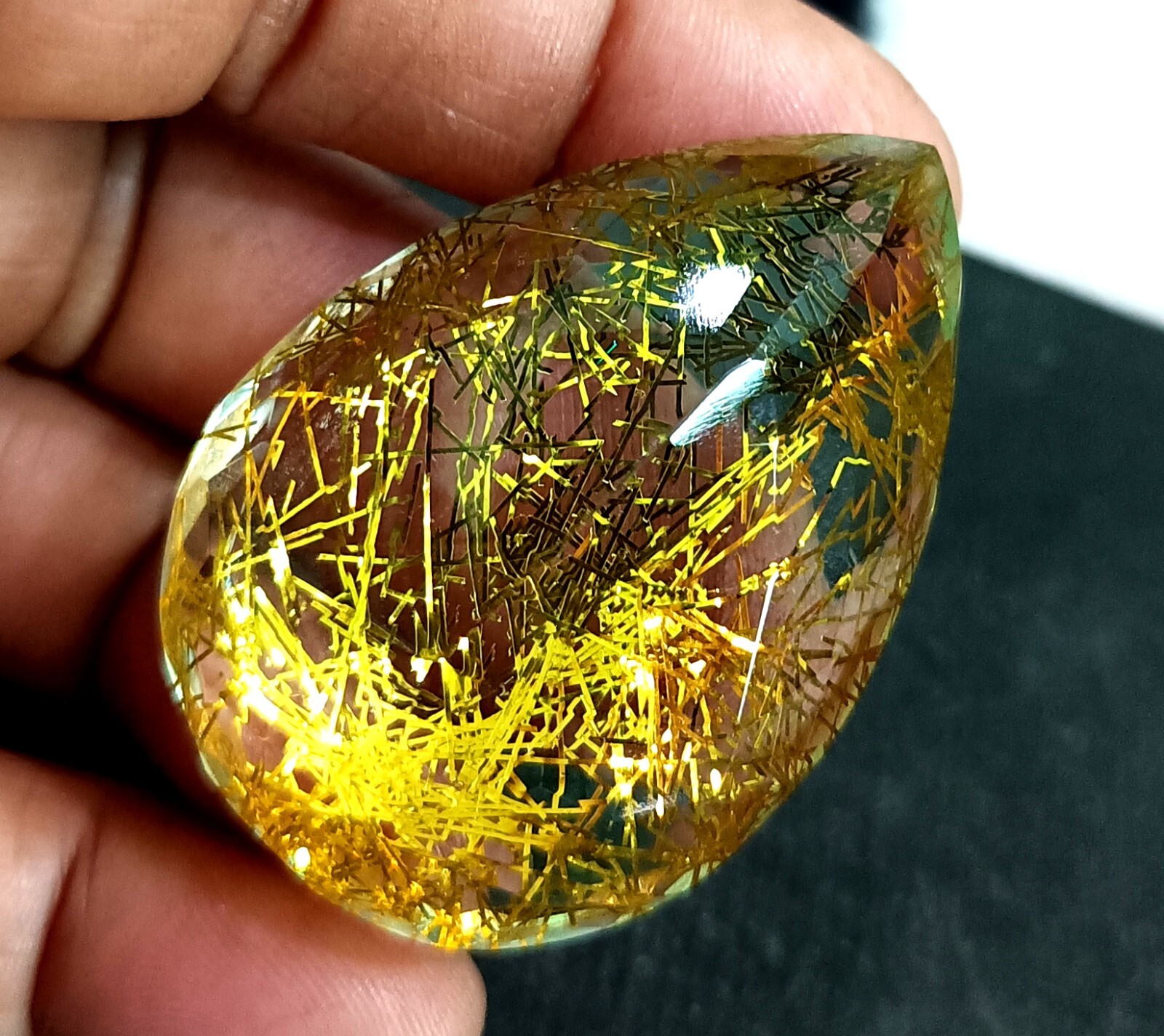 EGL Certified 144.60 Ct PEAR Cut Natural Yellow Rutilated Quartz Loose Gemstone