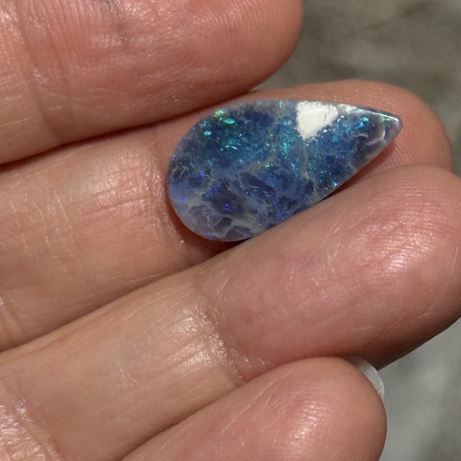 3.3ct 20.9×10.9×2.2mm Australian Lightning Ridge Black Opal Drop Cabochon Gem