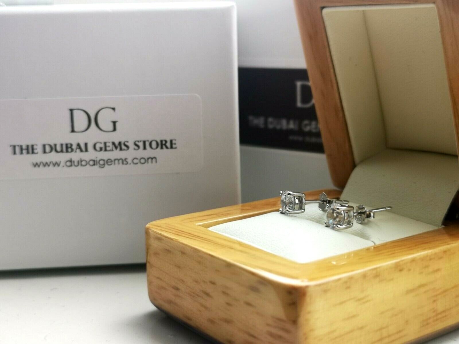Genuine Silver DG Simulated Diamond Stud Earrings with Free Gift Box Included