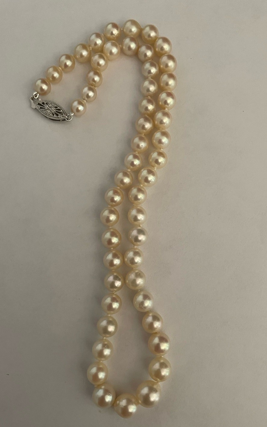 6-9mm Akoya Pearl Necklace ~ 14k Clasp ~ 17.5” Length ~ Restrung