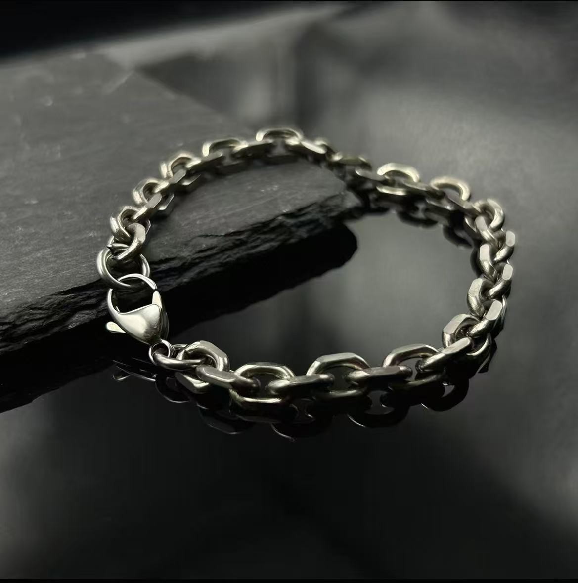 New TA1 Pure Titanium Angle Chain Bracelet 7mm Wide Anti Allergic Length Fashion
