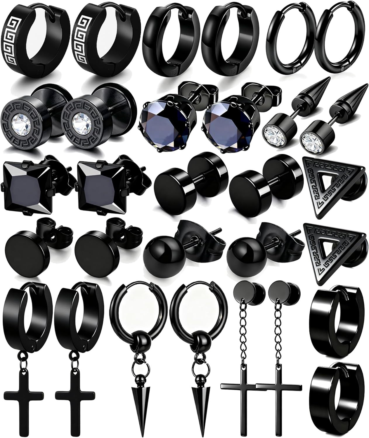 15 Pairs Earrings for Men Stainless Steel Earrings Stud Kit for Men Women Fashi
