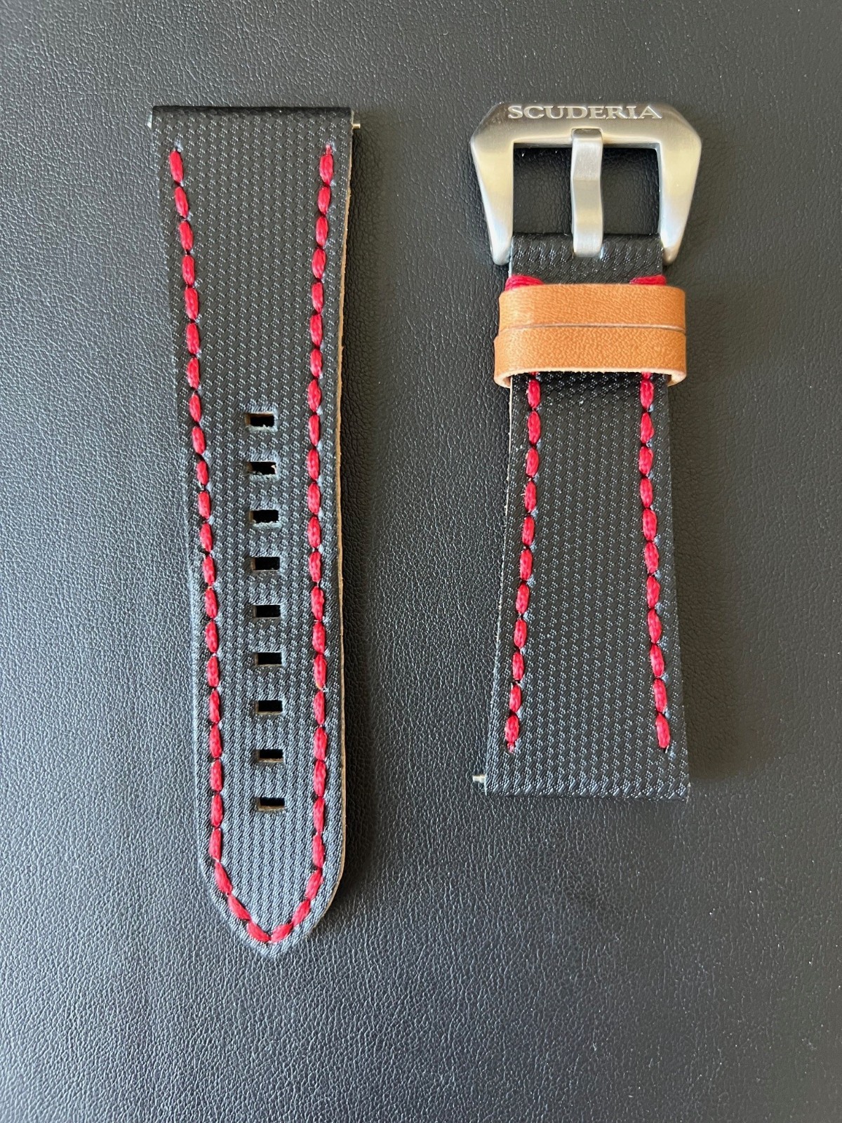 BLACK Nylon Watch Strap on Leather CT SCUDERIA 26/20mm -038