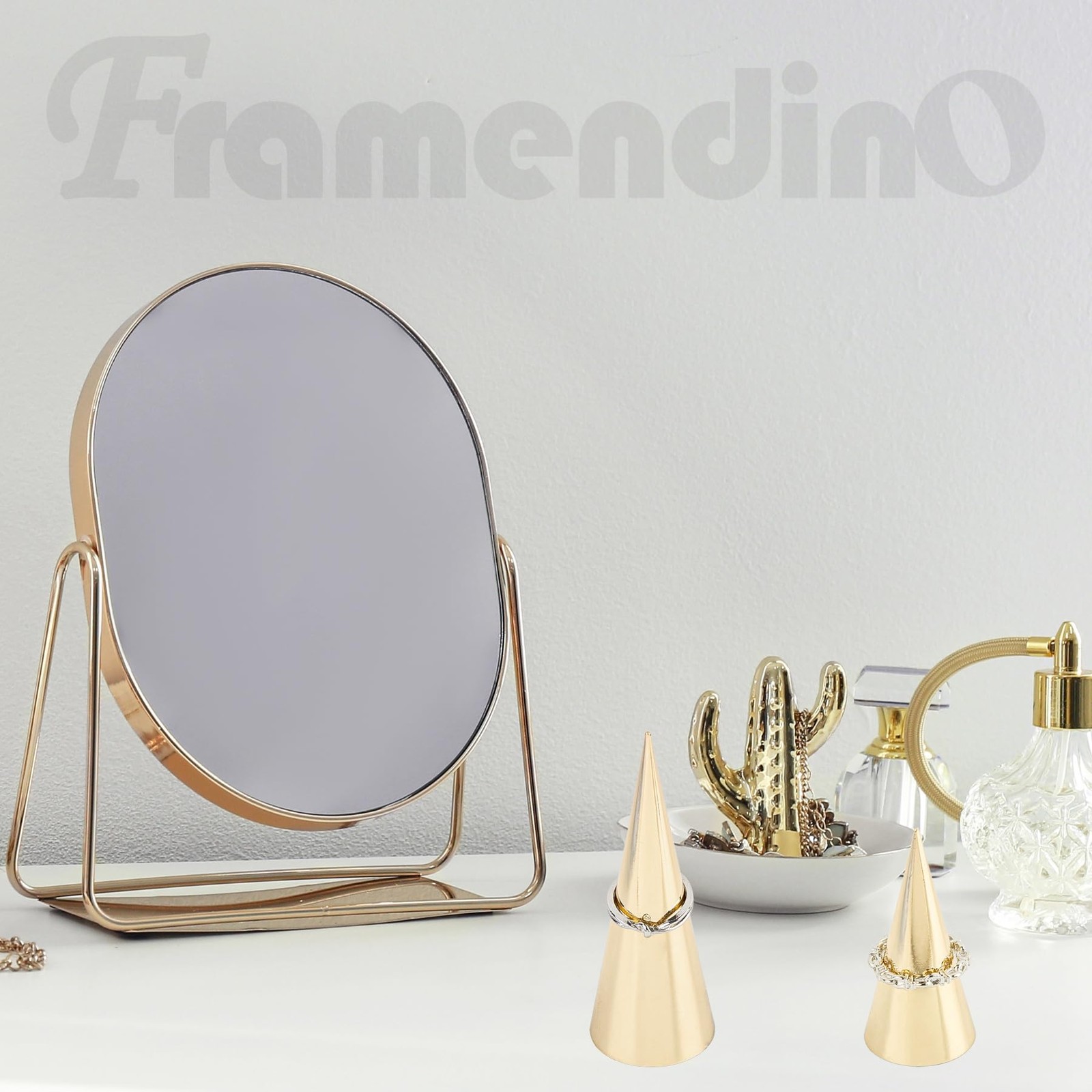 Framendino, 4 Pack 2 Sizes Metal Ring Holder Cone Shape Display Stand for Jew…
