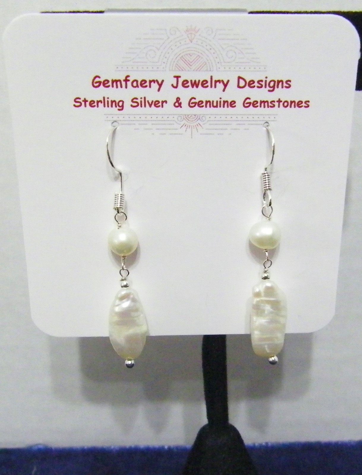 Sterling Silver Wire-Wrapped Natural BIWA PEARL Earrings #213…Handmade USA