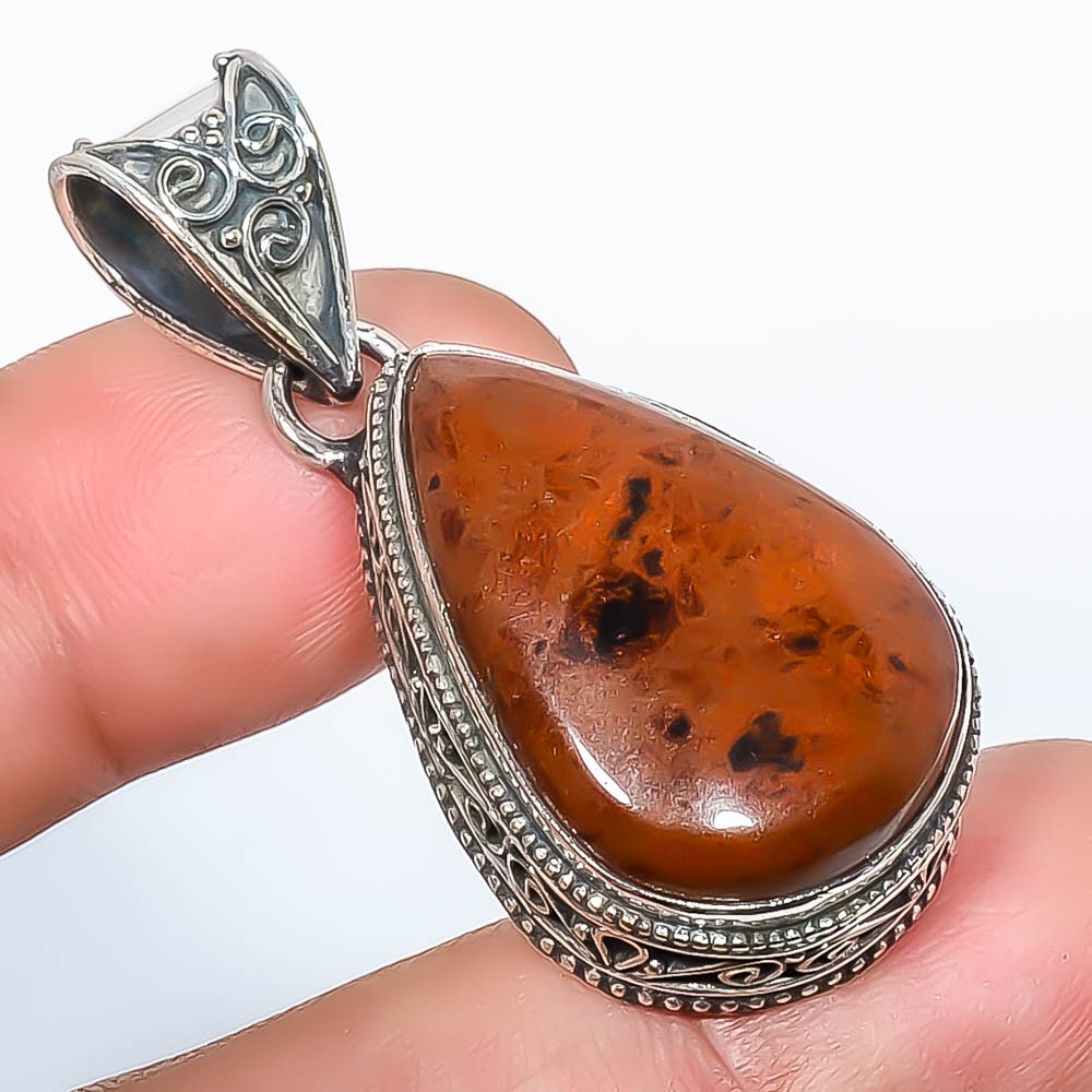 Natural Mahogany Obsidian 925 Silver Plated Fine Art Pendant 1.76″ TP4525-56