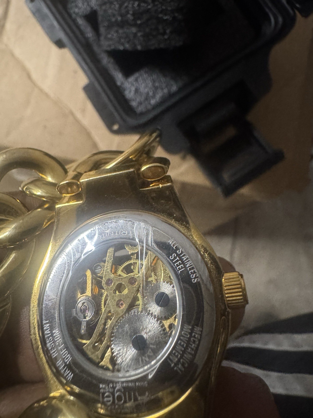 Invicta Angel Gold Tone Cuban Link Skeleton Automatic Watch 44mm 20 Jewels