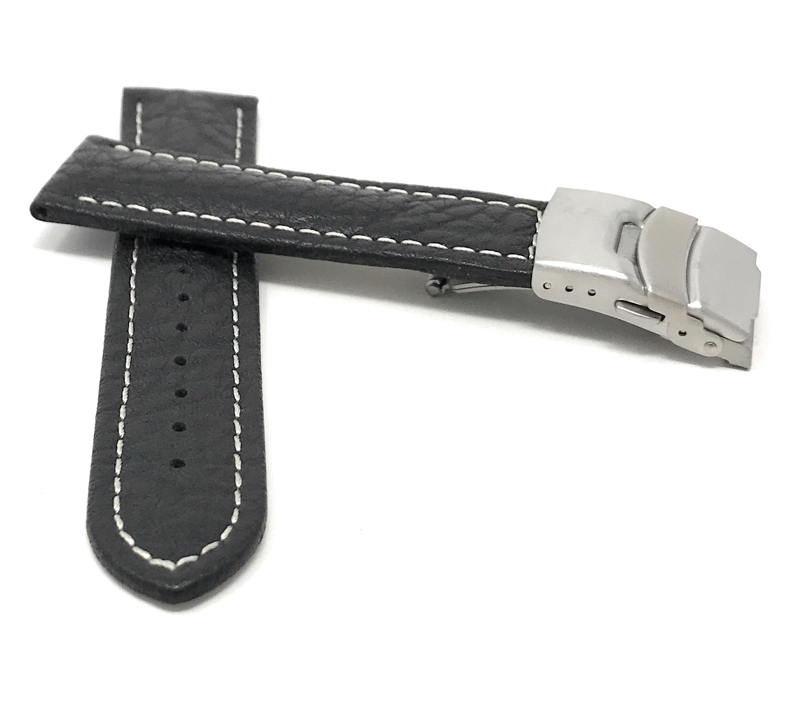 20mm Top Grain Leather Deployment Watch Band for Armand Nicolet JH9 Datum, MH2