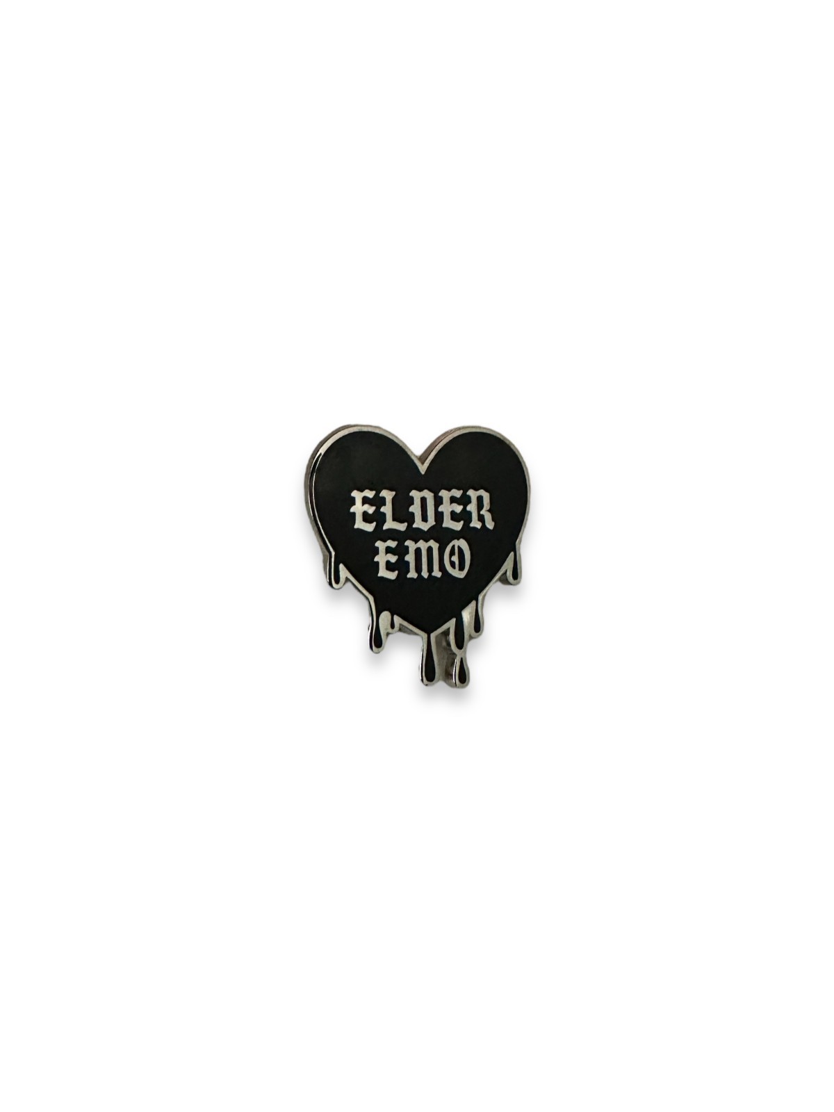 Elder Emo Enamel Pin Dripping Heart Gothic Lettering 2000s Scene Nostaligia