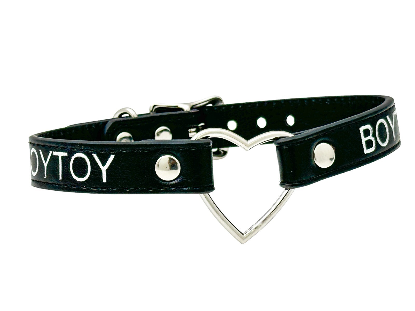 Name SILVER HEART RING Choker BDSM Collar Vegan Leather Necklace O Ring Fetish
