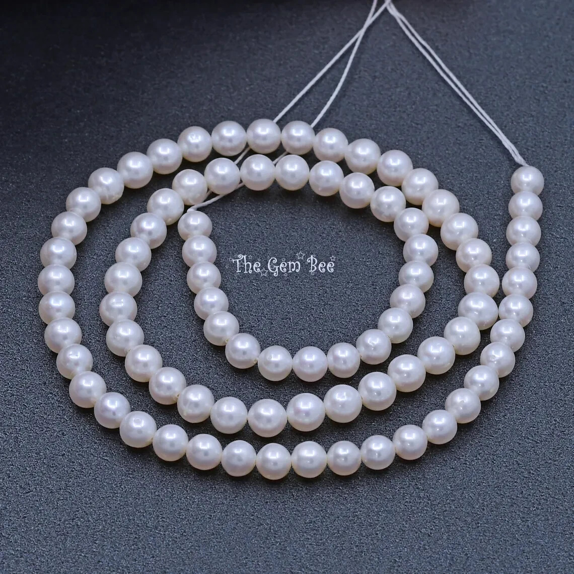 5mm Glowing Iridescent FW Cultured Near Round Cream White Pearl Bead 15.2″ (84)