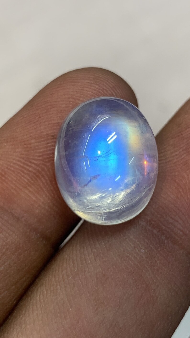 AAAAAA Natural Rainbow Moonstone Multi Blue Fire Oval Shape Cabochon Size13X16MM
