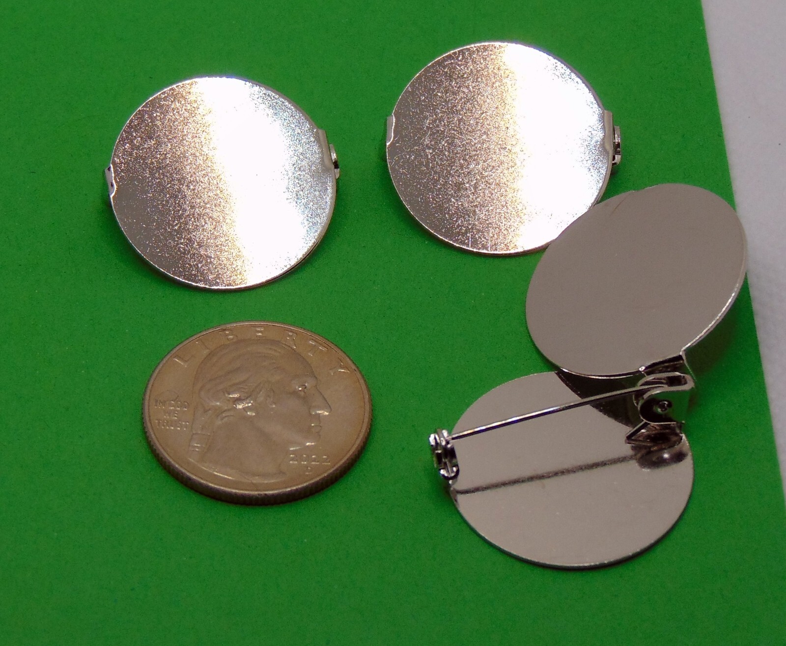 Metal Round Pin Back 1″ disc (25mm) Blank Pad Findings Plain Silver Flat Pad