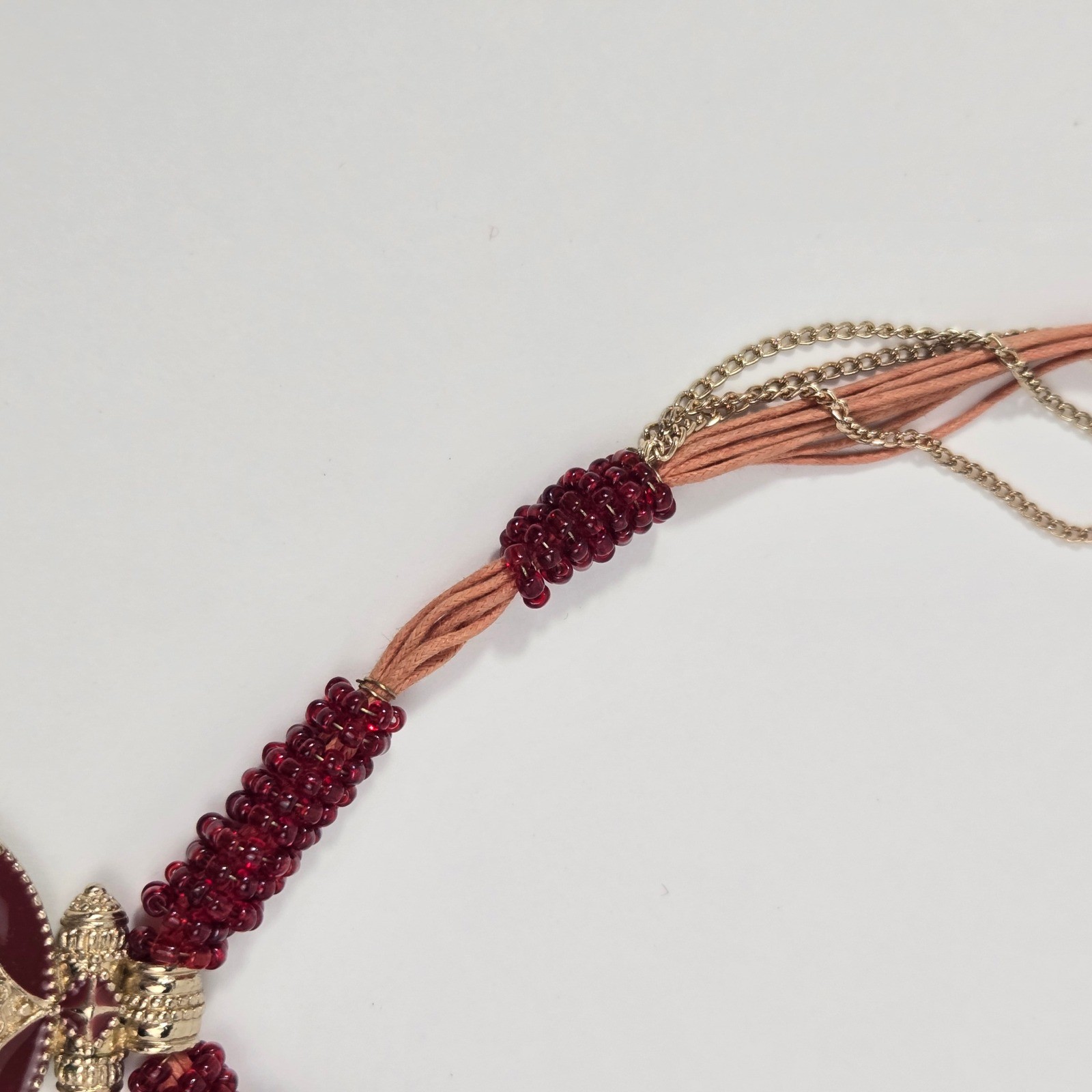 Bijoux Terner Red Enamel Gold Tone Medallion Multi Strand Statement Necklace