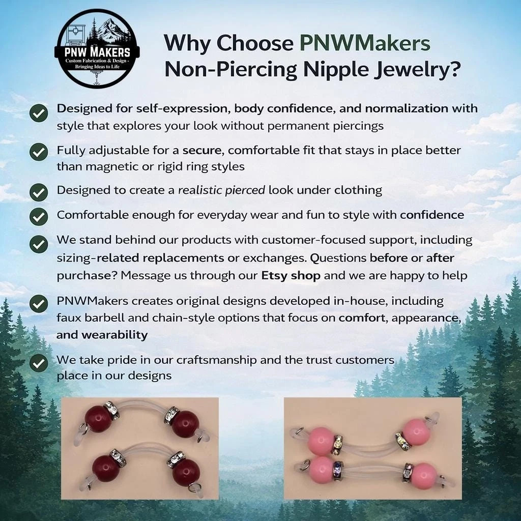 Pair of Fake Non Piercing Nipple Rings – Faux Barbells – Pearl Colors