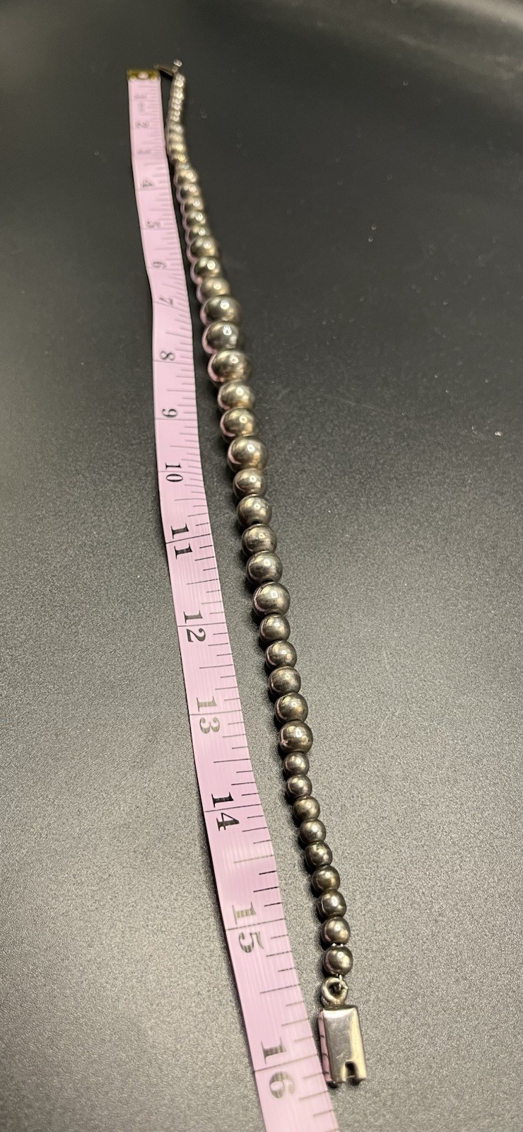 Vtg Mexico Sterling Silver Graduated Bead Necklace 60g 16″ (Navajo pearls Style)