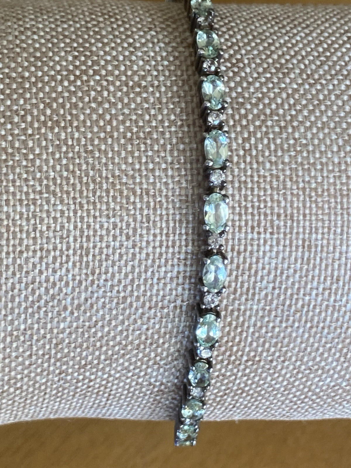 D’Joy Premium Natural Green Apatite White Zircon Tennis Bracelet Sterling Silver