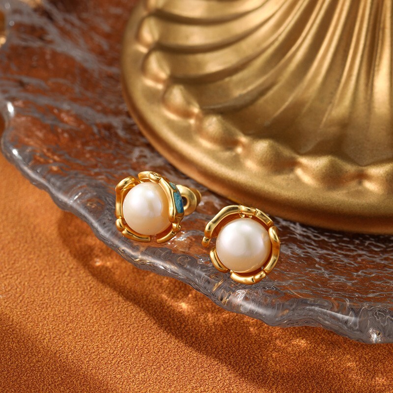 925 Silver Post Copper Natural Freshwater Enamel Pearls Earrings Stud Jewelry
