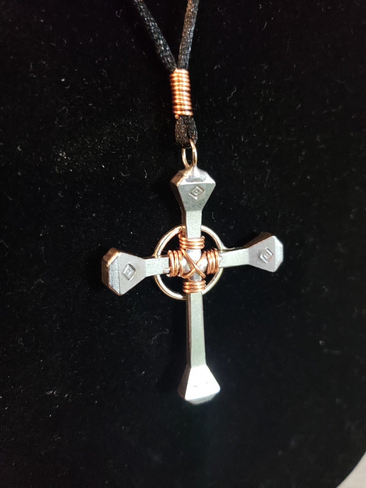 Nail Cross Necklace Horseshoe Nail & Copper wire wrap with clasp USA Handmade