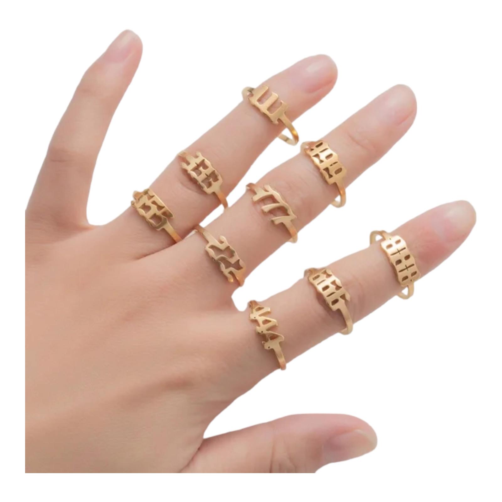 Stainless Steel Angel Numbers Rings 111, 222, 333, 444, 555, 666, 777, 888, 999