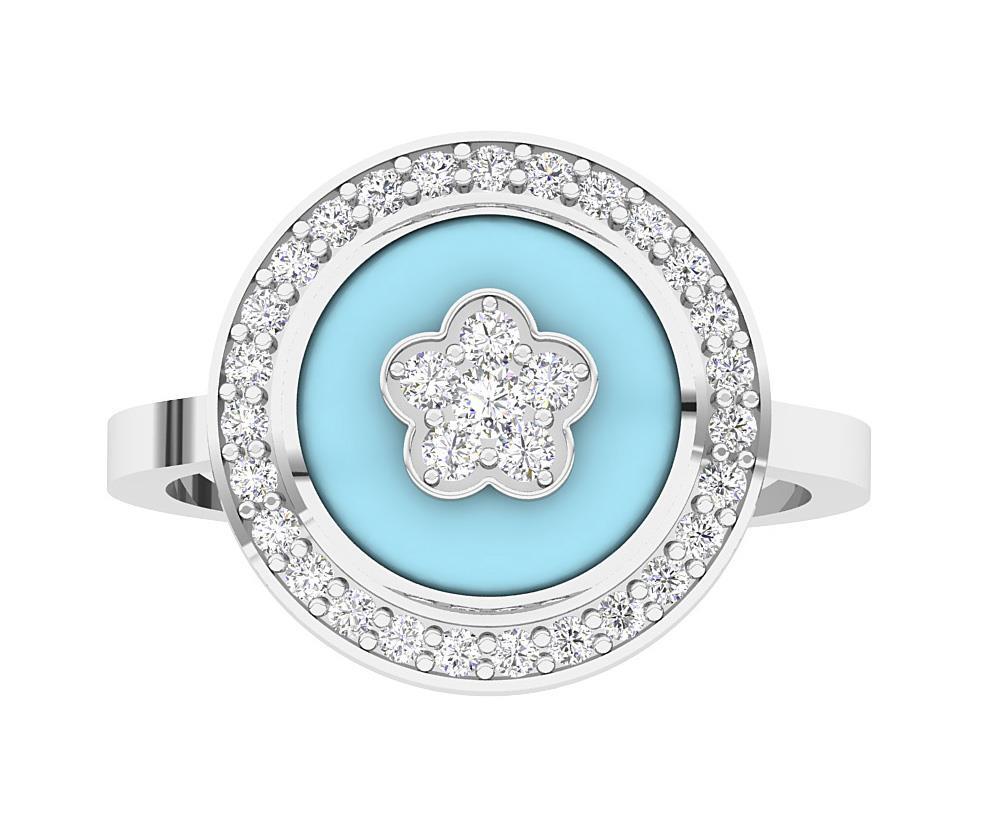 Enamel Right Hand Wedding Ring 14K Rose Gold SI1 G 0.45 Carat Natural Diamond