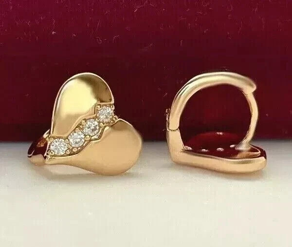 Women Broken Heart Hoop Earrings Round Cut Simulated Diamond 925 Starling Silver