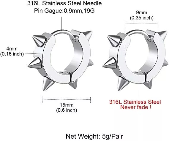 Gothic Rock Stainless Steel Men Women Rivets Spike Cone Huggie Ear Stud Earrings