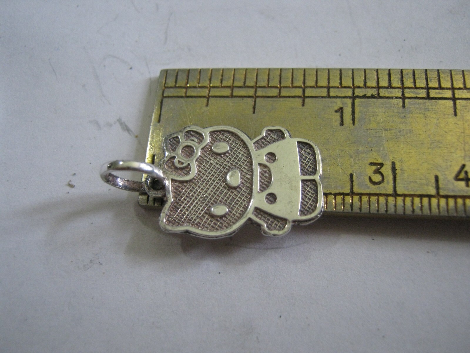 Silver 7/8″ Charm w/ HELLO KITTY Design, Large Soldered Loop for 6mm Necklace
