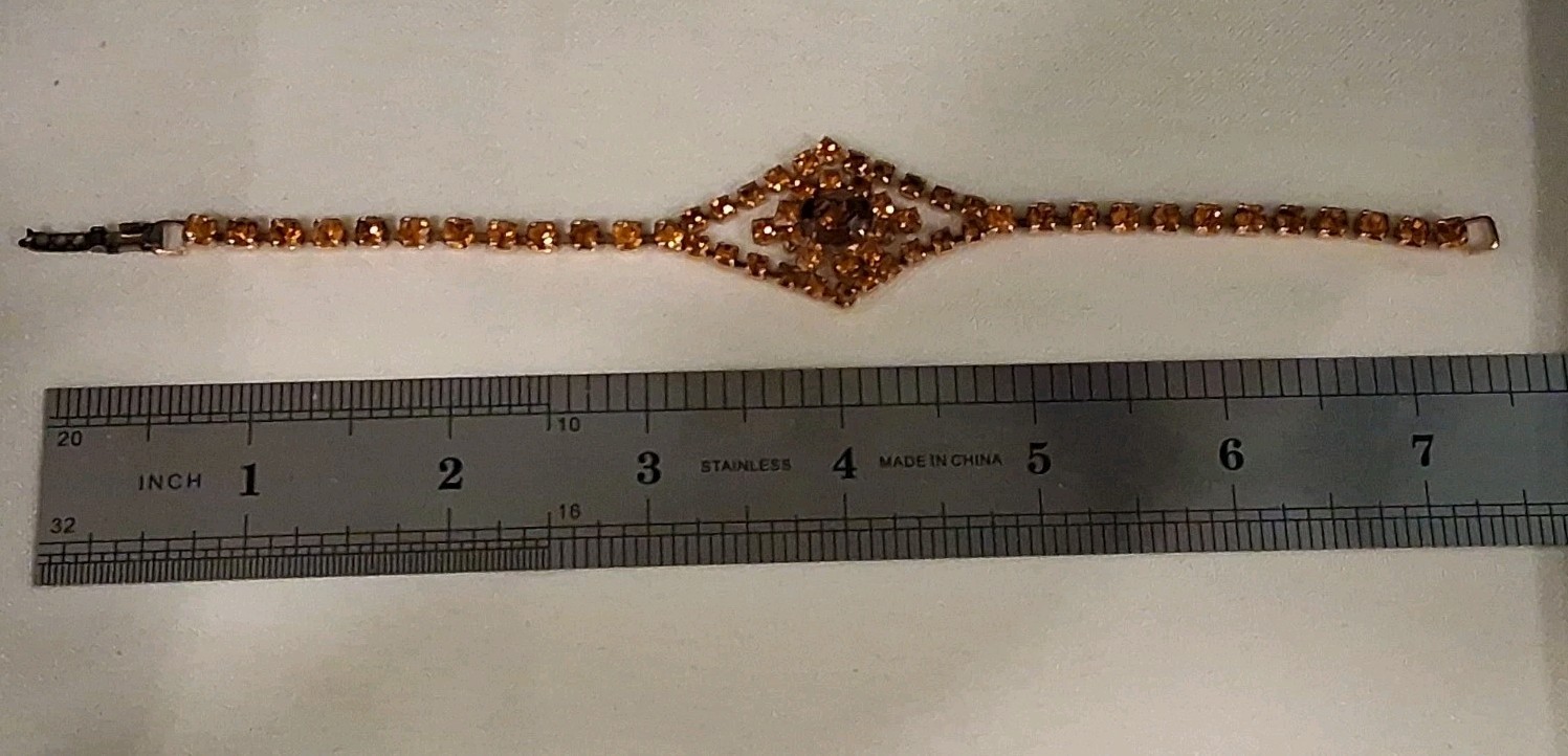 Vintage ArtDeco Style Topaz Amber Color Rhinestone Cocktail Tennis Bracelet