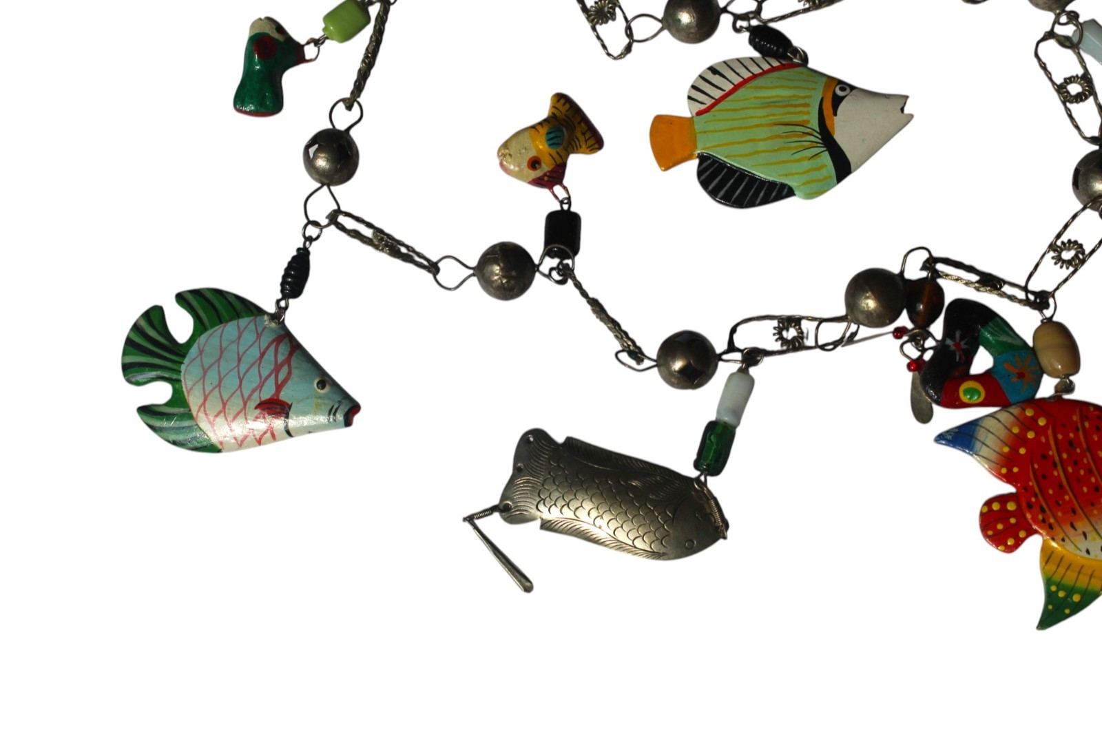 Vintage Mexican Wedding Necklace Fish Charm 32in Unique Ethnic Figural