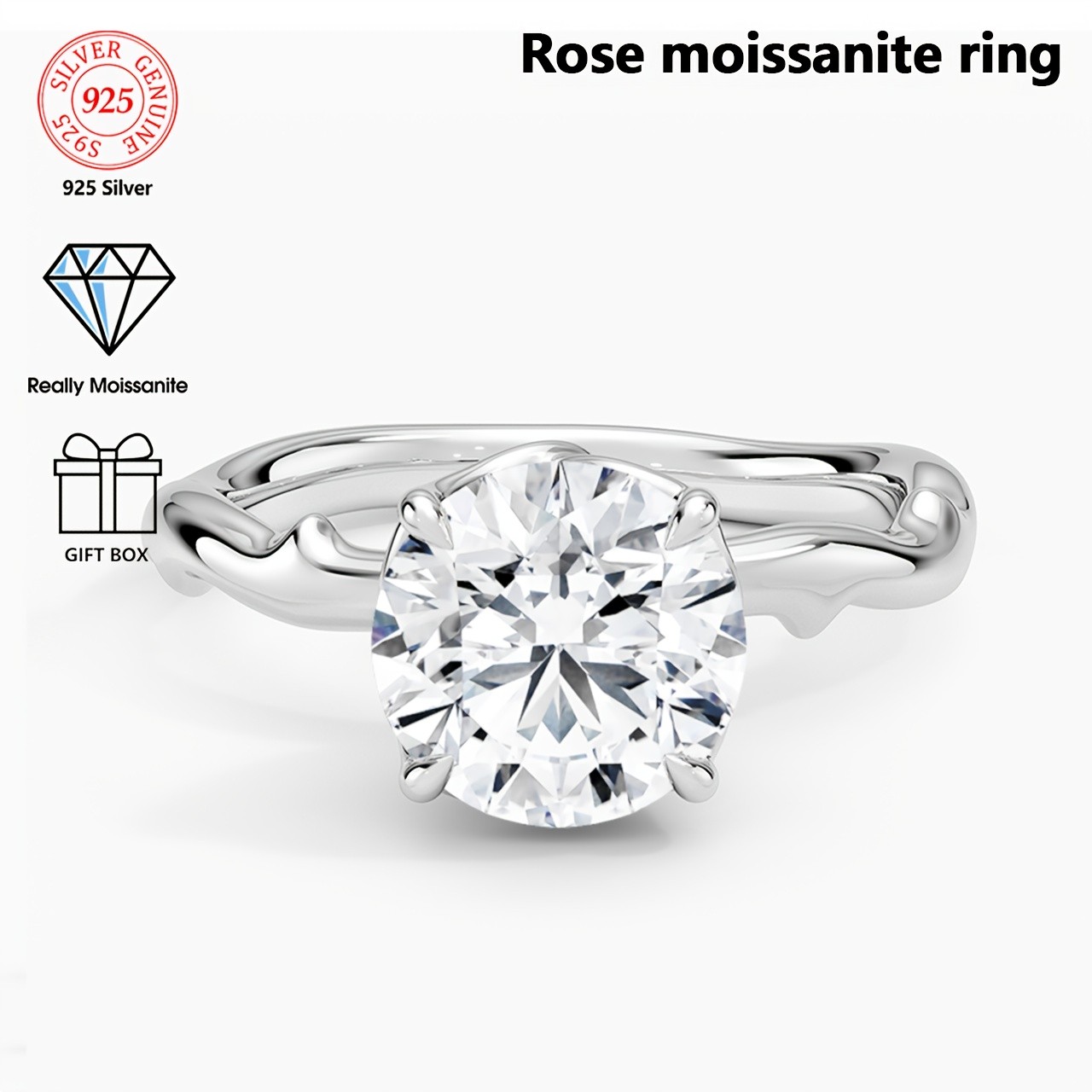 925 Silver Moissanite Solitaire Ring Size 6 7 8 9 For Engagement Gift