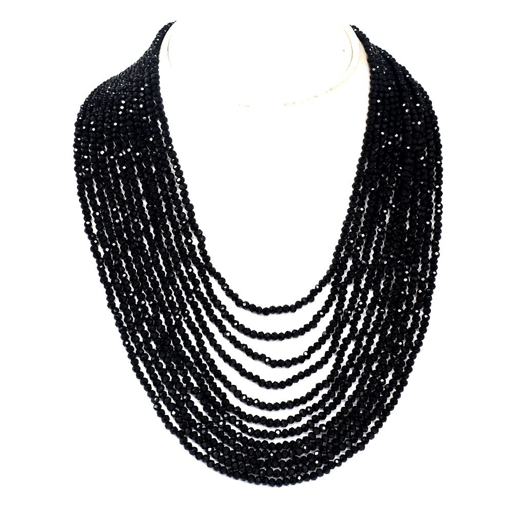 12 Strand Amazing Cut Black Spinel 465 Cts Beaded Beautiful Necklace VK 23 AZ1