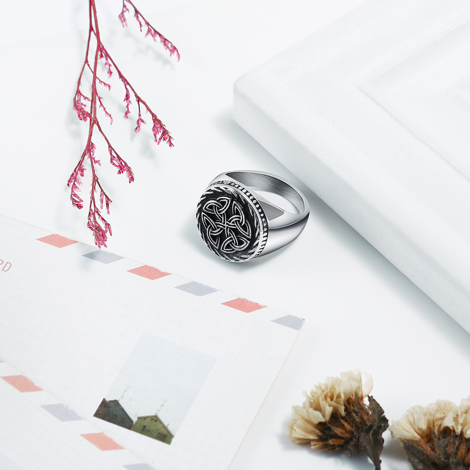 Mens Stainless Steel Celtic Knot Wedding Engagement Band Signet Ring Size 8-13