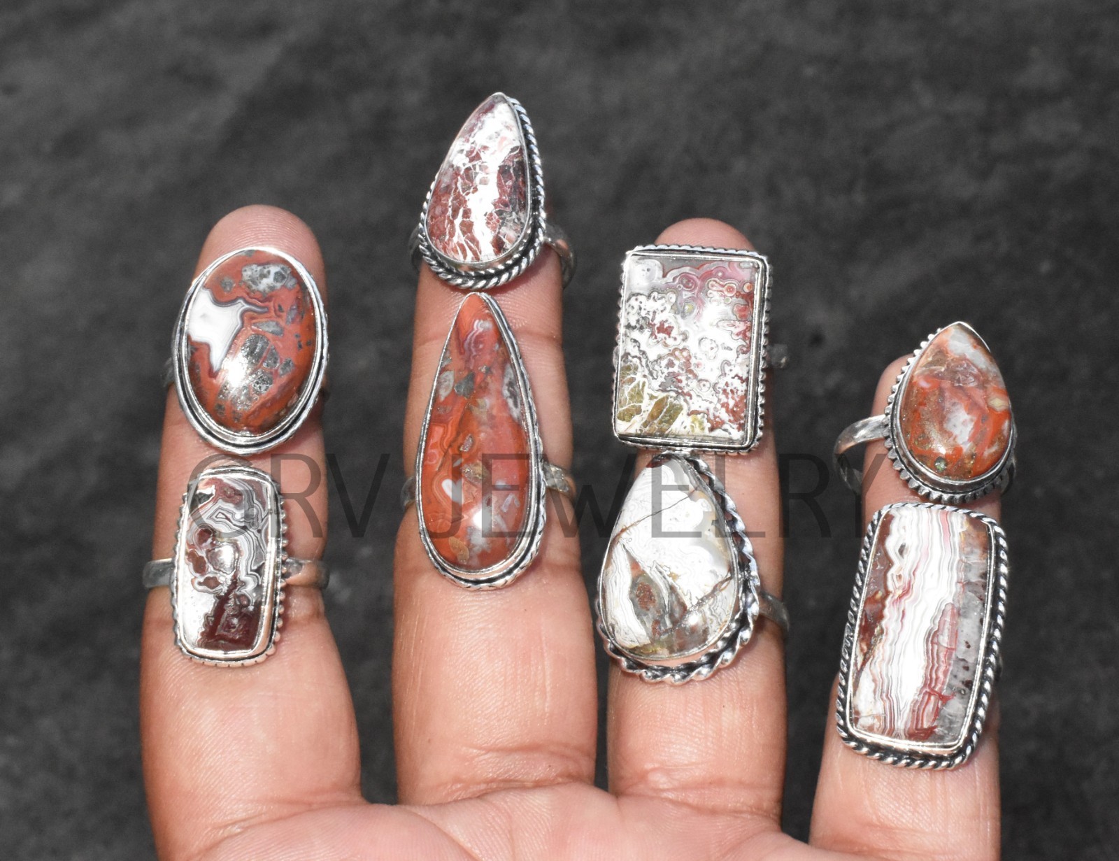 1-500 Pcs Crazy Lace Agate In Wholesale Rings Lot Bulk: Silver Plated Whr-79