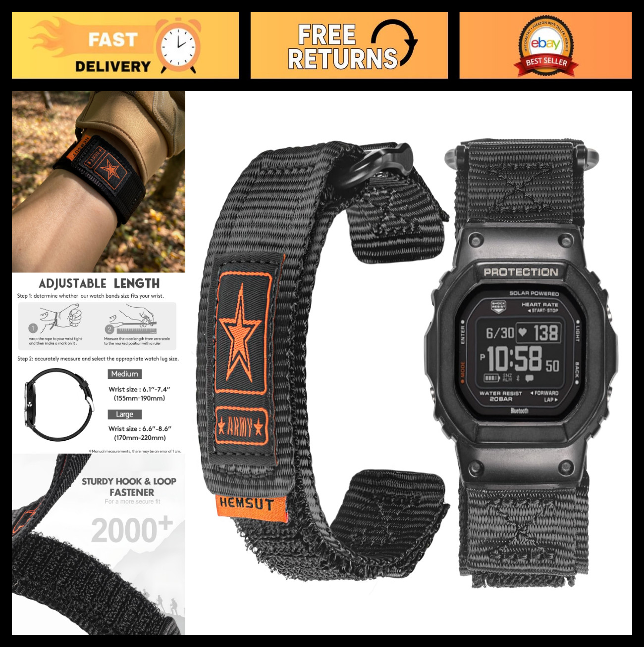 16mm Quick Release Nylon Watch Band for G-Shock, Rugged Military Style Strap, GD