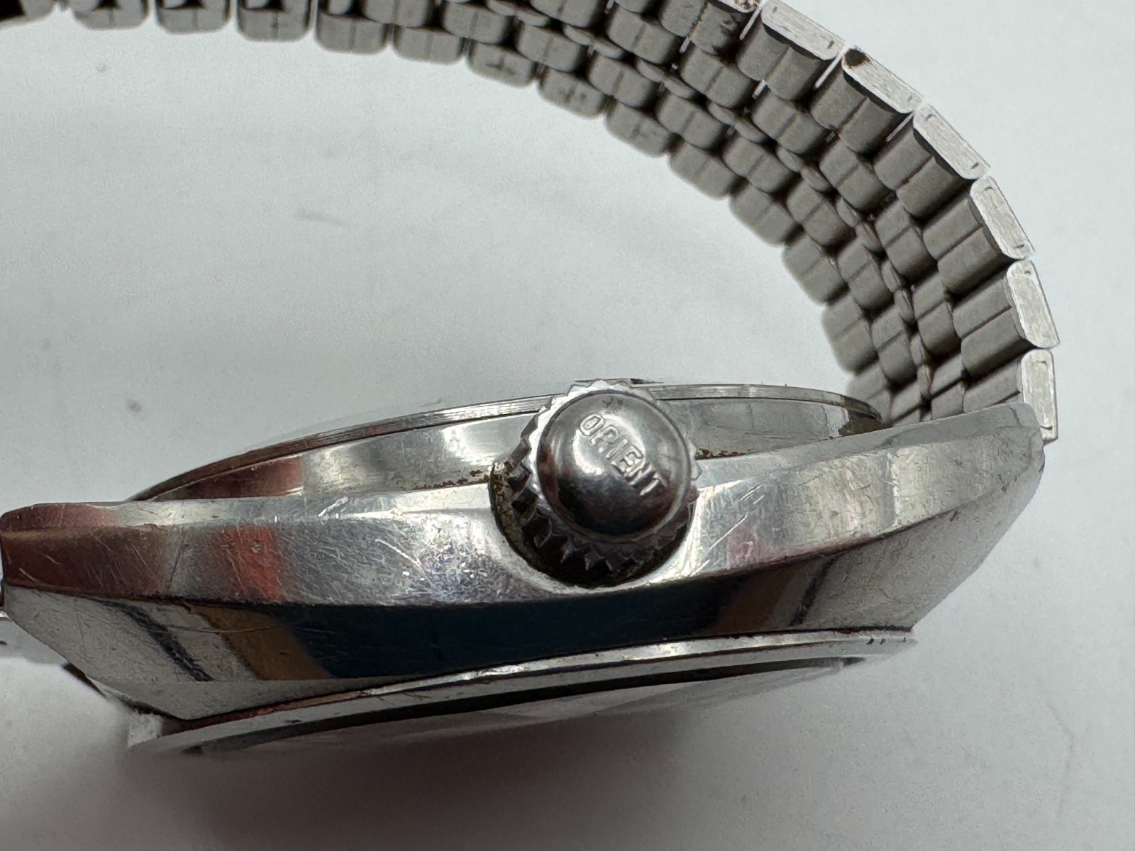 Vintage Men’s ORIENT Automatic 21 Jewels 149-10560 Silver Tone Day Date Watch